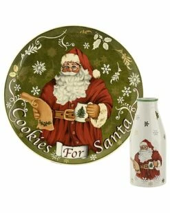 Spode Christmas Tree 2pc Cookies For Santa Plate & Bottle Home