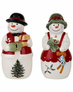 Spode Christmas Tree Figural Mr. And Mrs. Snowman Salt And Pepper Set Home