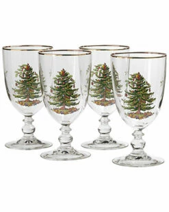 Spode Christmas Tree Set Of 4 Pedestal Goblets Home