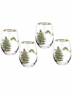 Spode Christmas Tree Set Of 4 Stemless Wine Glasses Home