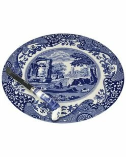 Spode Blue Italian 2pc Cheese Plate With Knife Home